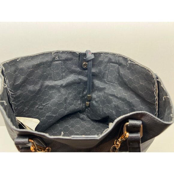 Aldo 2-Piece Black Leather Tote & Pouch Set With Gold Chain Strap - Picture 6 of 13